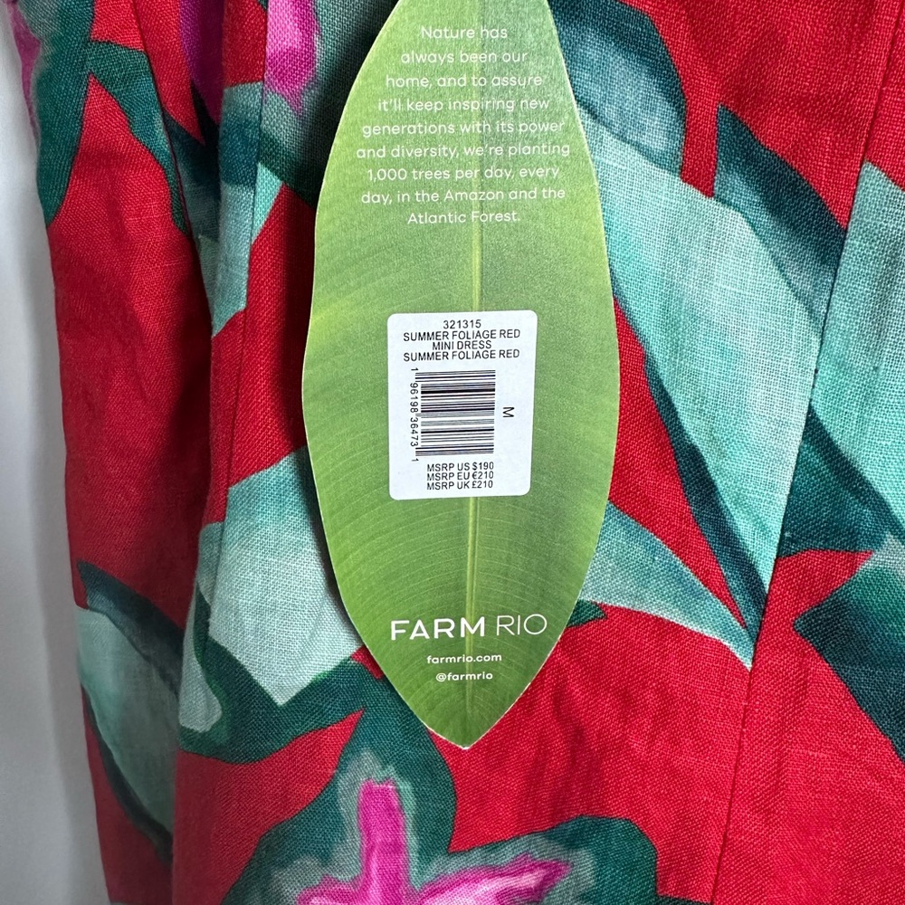 Farm Rio Red Tropical Foliage Button Front Mini Dress – Size Medium - Picture 4 of 4